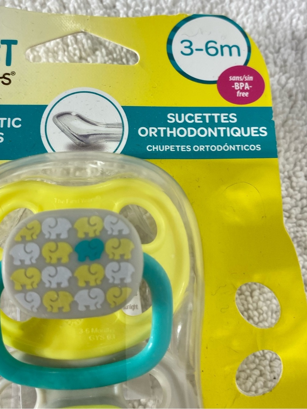 5/$35 The First Years Orthodontic Pacifiers 3-6 Months Elephant 2 Pack NEW - Picture 5 of 12